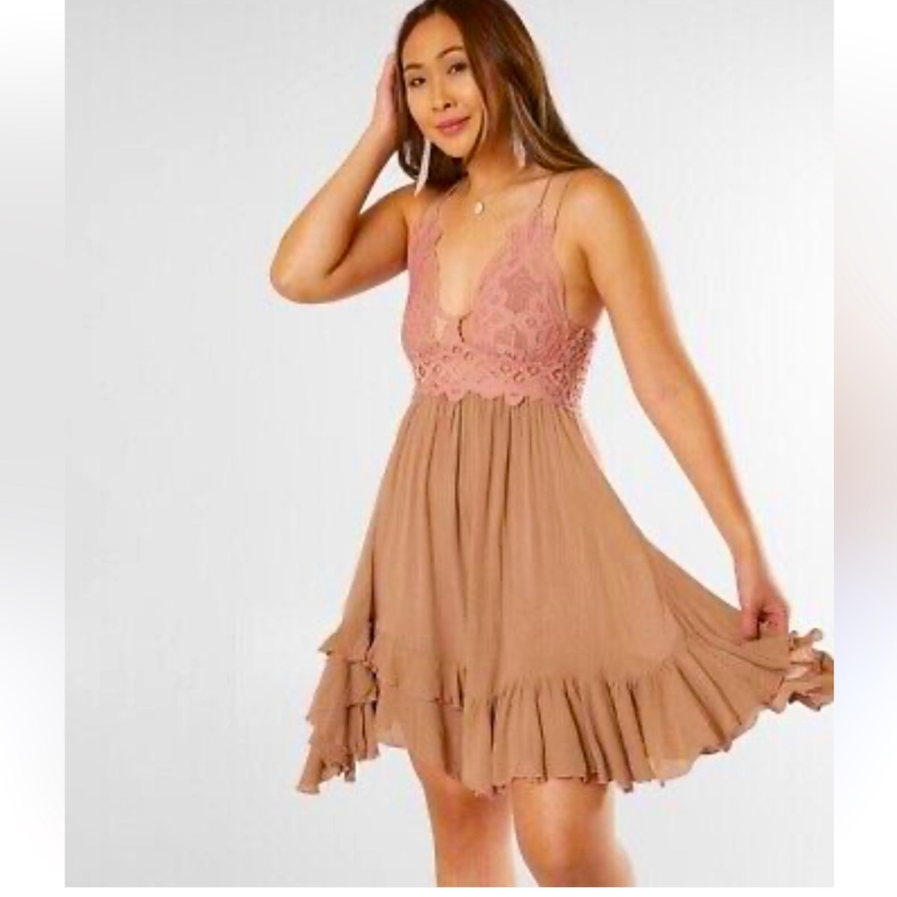 Free People NWOT Adela Slip Dress Dusty Rose Asymmetrical Hem Size Small